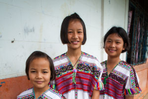 Karen school children in traditional clothing, Mae Hong Son, Thailand.