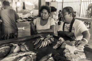 Monochrome portrait of two Papuan woman, Koki Fish Market, Port Moresby PNG