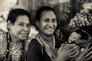 Monochrome portrait of two Papuan women, Koki Fish Market, Port Moresby PNG
