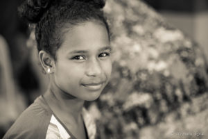 Monochrome portrait of a young Papuan woman, Koki Fish Market, Port Moresby PNG