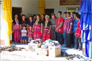 Group of Karen in Traditional Dress, and one Westerner in western dress