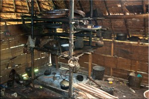 Kitchen area in a bamboo Karen House