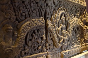 Stone frieze carving of Krishna's Battle with the beasts - 12-13th C Khmer