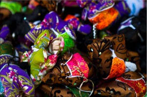 Colourful Silk Elephants on Keyrings