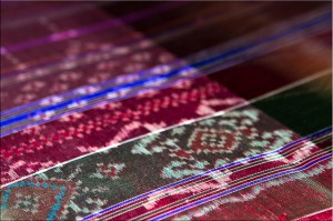 Intricate, multicoloured silk design