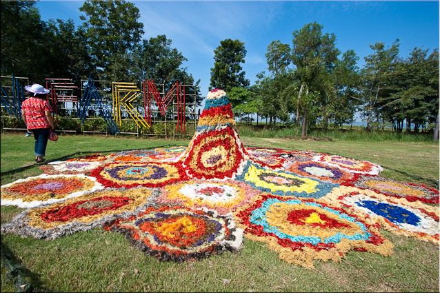 Floral outdoor installation art piece made from silk