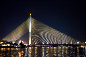 Rama VIII Cable Stayed Bridge at night