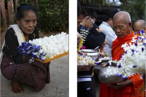 Composite: Woman with Flowers; Monk Receiving Alms