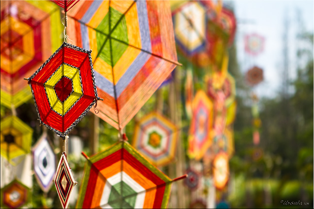 Colourful yarn Isaan-style dream catchers