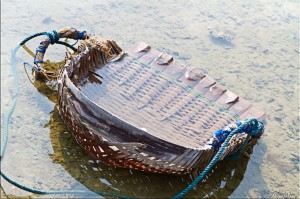 Wicker basket in water