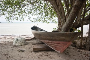 Wooden boat on blocks