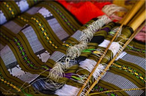 Olive Green and white Back-loom weaving