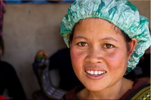 Portrait: Taliang woman in shower cap