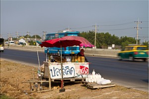 Road-side stand selling salt and fish.