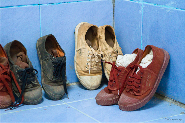 Canvas Shoes on Blue Tiles