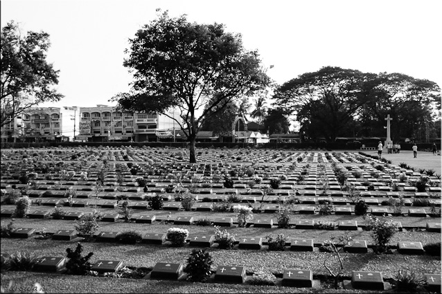 B&W: Headstones, Kanchanaburi Allied War Cemetery