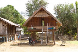 House on stilts with ladder entrance
