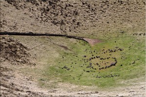 Rocks in a heart shape in the bowl of the crater