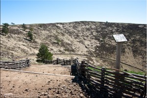 Wooden guardrails on the path into the crater bowl, Puy de Pariou