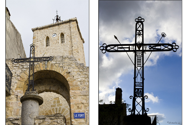 Composite: Stone Fort and Ornate Iron Cross