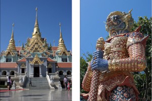 Composite: Wat Thang Sai Exterior and Guardian Giant (Yaak)