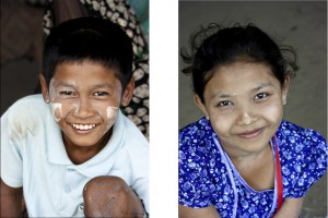 Composite: Portraits of Burmese Youths; Male and Female with tanakha or 