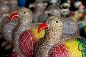 Carved and painted wooden birds, Thailand