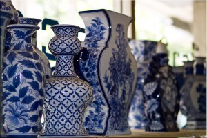 Modern Blue and White pottery in different styles and pattens