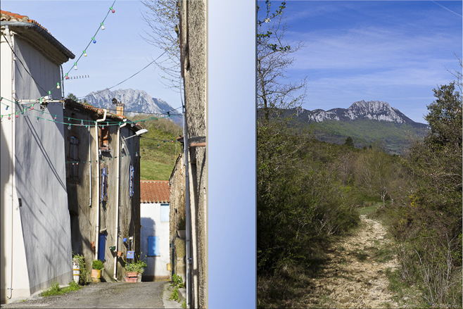 Composite: Cubières sur Cinoble  and the trail to Pic de Bugarach