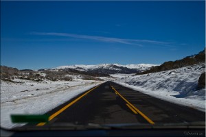 Kosciuszko Road with a dusting of snow either side