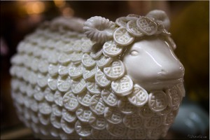 Ceramic sheep with button-like 'wool'
