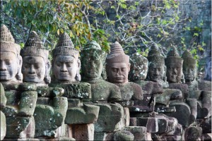 Row of stone kmer gods, South Gate, Angkor Thom