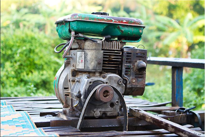 Small motor on a bamboo platform