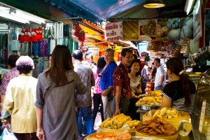 Crush of people in the narrow roads in Bangkok's Chinatown