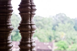 Round Lathe-Turned Stone Window Balusters, looking over countryside, Angkor Wat