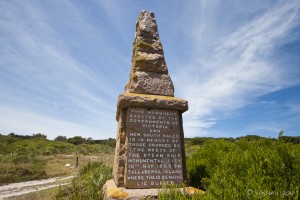 Stone memorial to the thirty people lost at sea when the ship: Monumental City foundered in 1853.