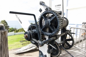 The hand-operated winch system from an old maritime derrick crane