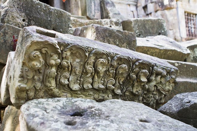 Carved sandstone block, fallen from a Khmer ruin