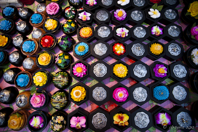 Colourful soaps carved into flower shapes.