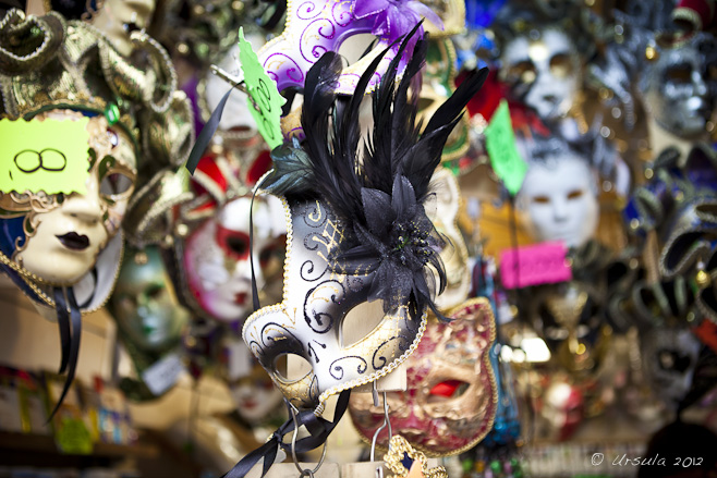 Feathered and sequinned Florentine masks.