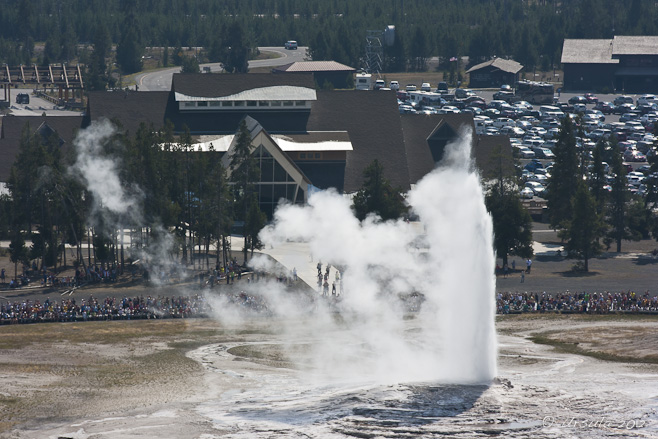 View from Observation Point over the Old Faithful Geyser and Visiter Center