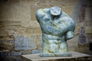 Marble sculptured male torso.