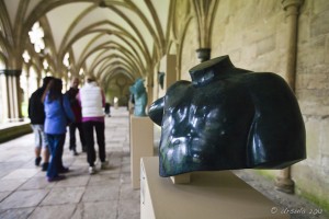 Sculpture of a partial male torso in the cloisters of Salisbury Cathedral.