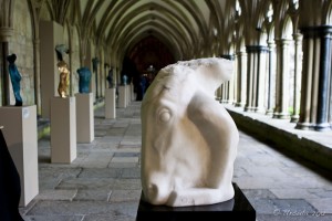 Sculpture of a horse head and man's torso.