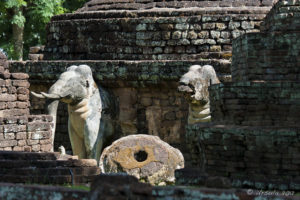 Ruined carved elephants, Wat Phra Kaeo, Kamphaeng Phet