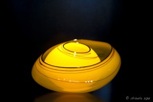 Yellow nested glass baskets.