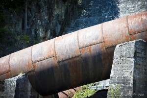 Rusty pipes: The Stave Falls power station's original penstocks.