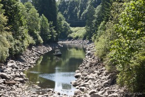 Small tugboat in low water.