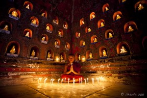 Novice Burmese Monk in Candlelight, Shwe Yan Pyay Monastery, Nuang Shwe, Myanmar