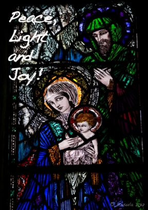 Harry Clarke stained glass of May Joseph and Jesus.